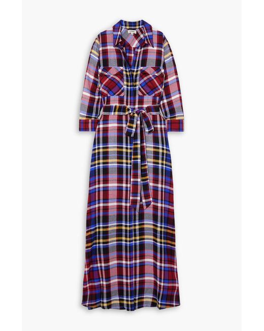 L'Agence Red Cameron Belted Plaid Jersey Maxi Shirt Dress