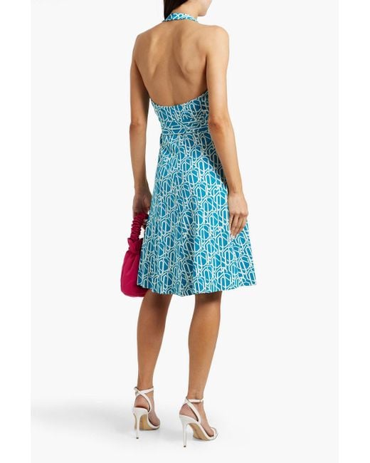 Diane von Furstenberg Blue Nishi neckholder-wickelkleid aus jersey aus einer baumwoll-seidenmischung mit print