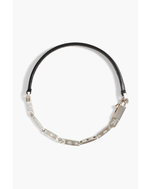 Rick Owens White Silver-tone And Leather Choker