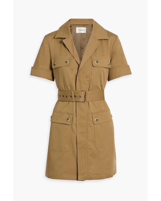 FRAME Natural The Utility Belted Cotton-Blend Twill Mini Dress