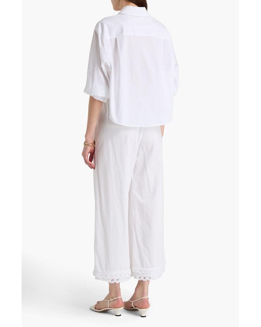 By Malene Birger White Luisa Cropped Lace-trimmed Cotton-poplin Wide-leg Pants