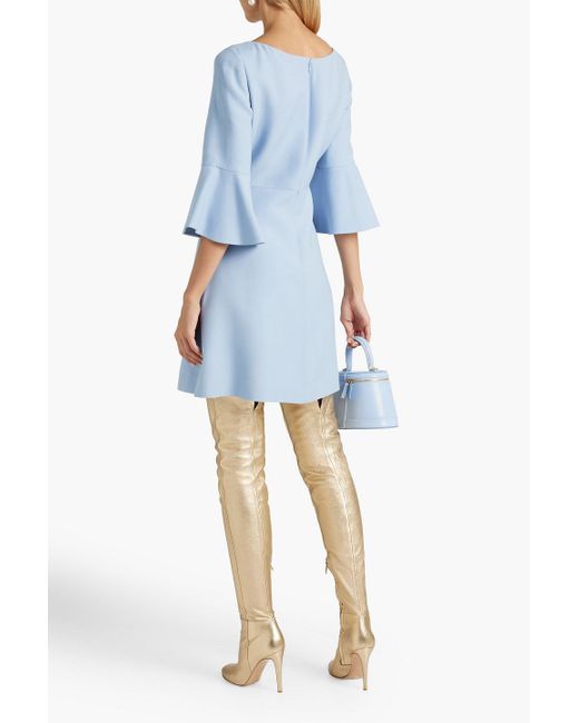Valentino Garavani Blue Pleated Wool And Silk-blend Mini Dress