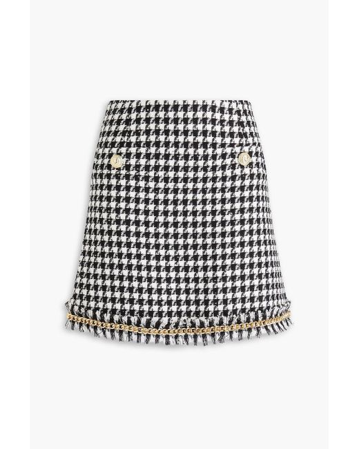 Rebecca Vallance Black Embellished Houndstooth Tweed Mini Skirt