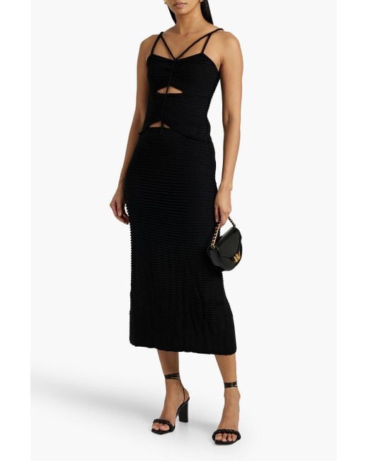 Altuzarra Black Cutout Pleated Stretch-knit Midi Dress