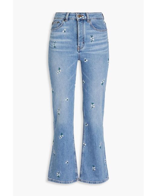 Maje Blue Embroidered High-rise Flared Jeans