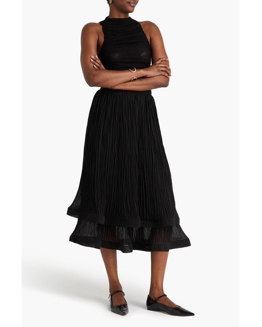 Erdem Black Plissé-georgette Midi Skirt
