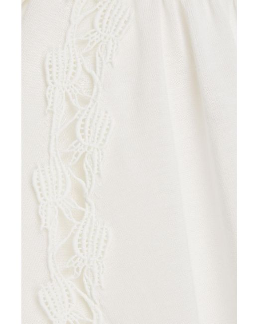 Chloé White Crocheted Lace-trimmed Silk And Cotton-blend Sweater