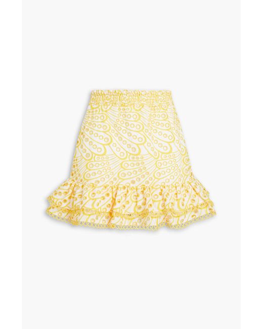 Charo Ruiz Yellow Mallorca Ruffled Broderie Anglaise Cotton-blend Mini Skirt