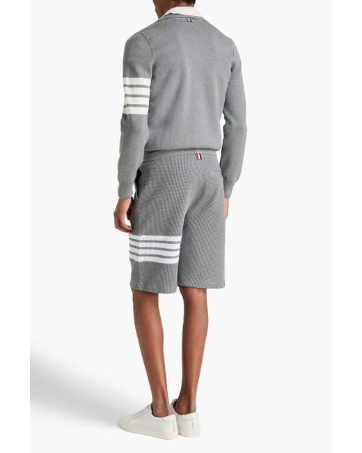 Thom Browne Gray Striped Waffle-Knit Cotton Drawstring Shorts for men
