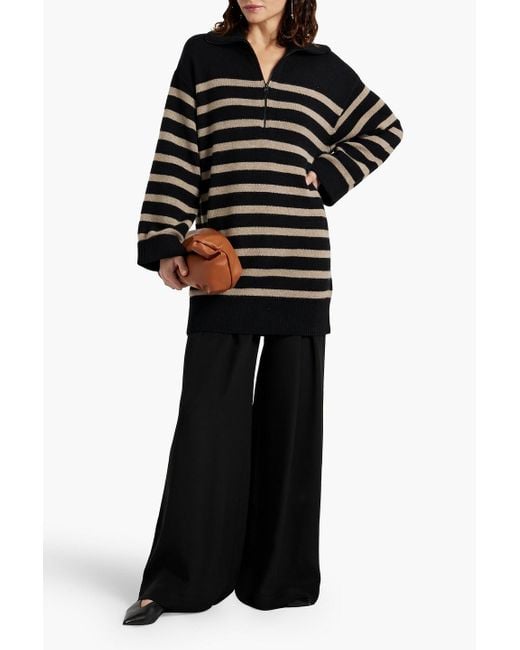 Lisa Yang Black Nicola Oversized Striped Cashmere Half-zip Sweater