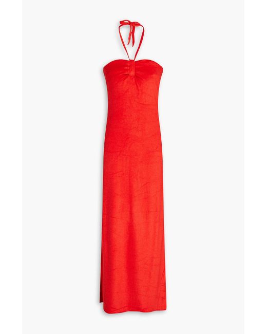 Giuliva Heritage Red Leda drapiertes neckholder-midikleid aus ftee aus einer modalmischung