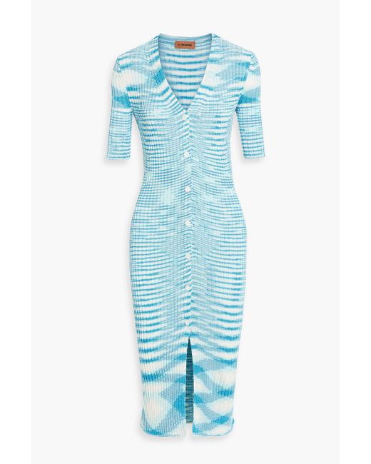 Missoni Blue Space-dyed Ribbed-knit Midi Dress