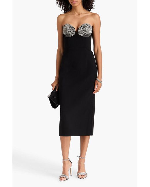 Rebecca Vallance Black Cordelia Strapless Crystal-embellished Crepe Midi Dress