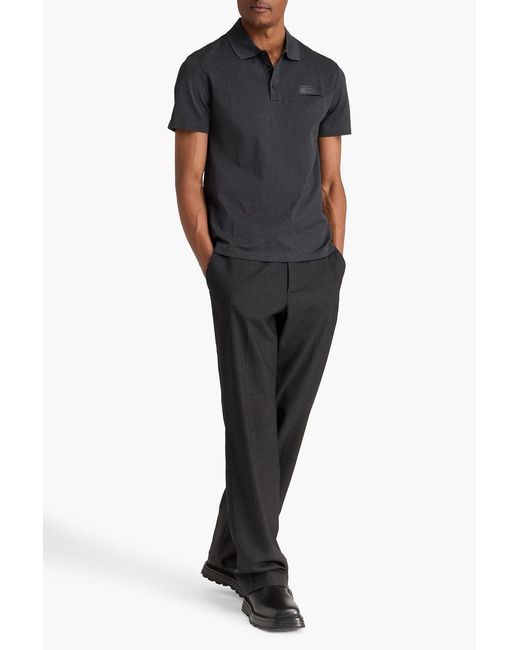 Versace Black Leather-Trimmed Cotton-Piqué Polo Shirt for men