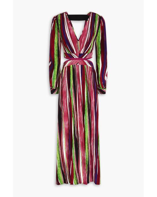 Diane von Furstenberg Red Jenifer Cutout Printed Crepe Maxi Dress