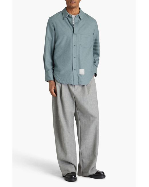 Thom Browne Blue Striped Wool And Cashmere-Blend Flannel Overshirt for men