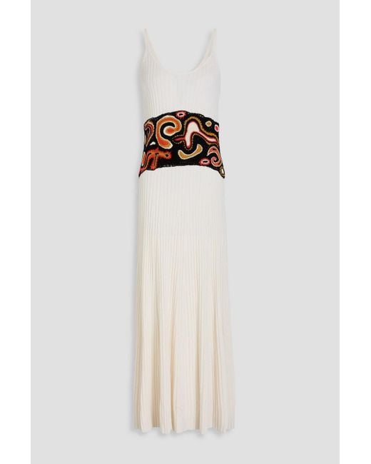 Gabriela Hearst White Mila Crochet-paneled Ribbed Cashmere And Silk-blend Maxi Dress
