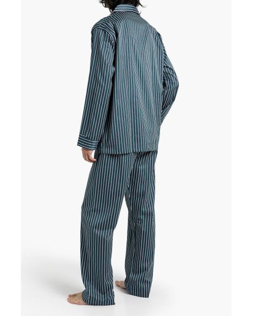 Derek Rose Wellington pyjama aus baumwollpopeline mit streifen in Blue für Herren