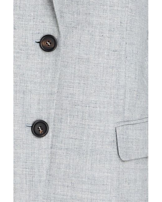 Brunello Cucinelli Gray Bead-Embellished Double-Breasted Linen And Wool-Blend Blazer
