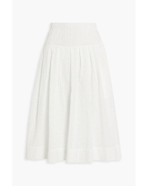 Alex Mill White June Pleated Broderie Anglaise Cotton Midi Skirt