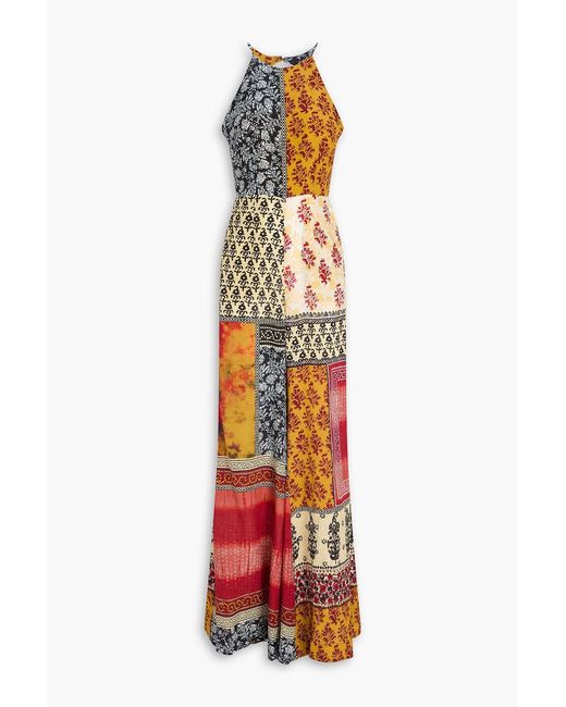 Saloni White Printed Crepe De Chine Halterneck Wide-Leg Jumpsuit