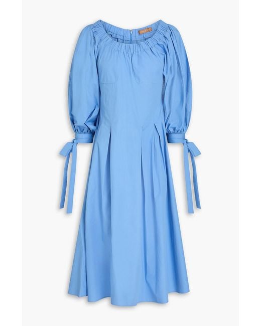Rejina Pyo Blue Greta Gathered Cotton-Poplin Midi Dress