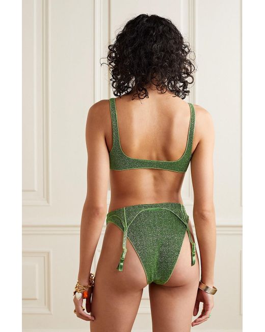 Oséree Lumière Sporty Belt Stretch-lurex Bikini in Green