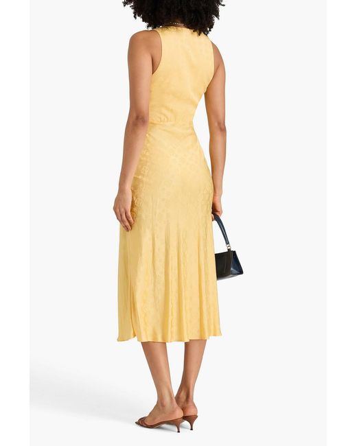 satin effect jacquard midi dress Claudie Pierlot Wrap-effect Satin-jacquard Midi Dress in Metallic