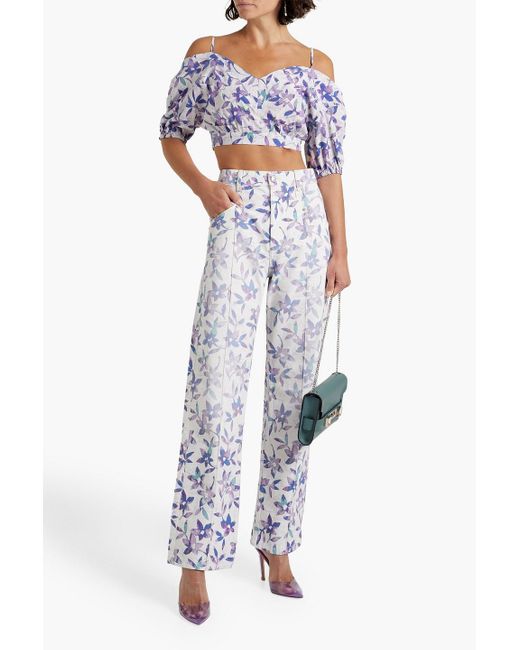 Isabel Marant Blue Lizberit Cold-shoulder Cropped Floral-print Voile Top