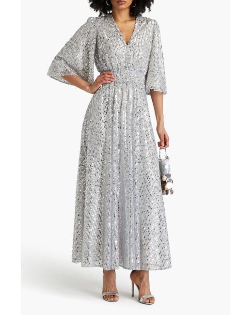 Maje Gray Sequined Tulle Maxi Dress