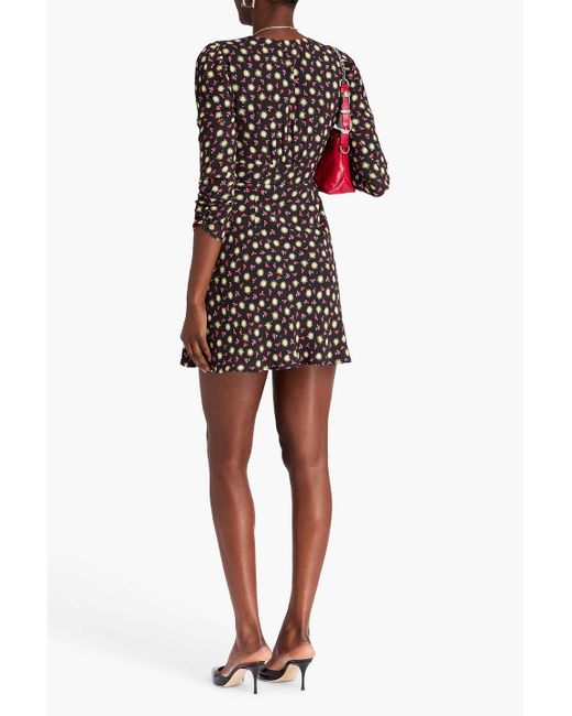 Rixo Black Jules Printed Crepe Mini Dress