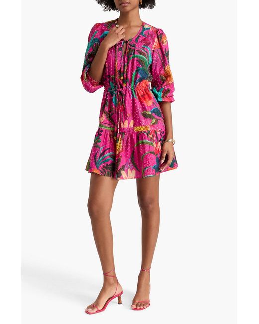 Farm Rio Pink Floral-print Swiss-dot Cotton Mini Dress