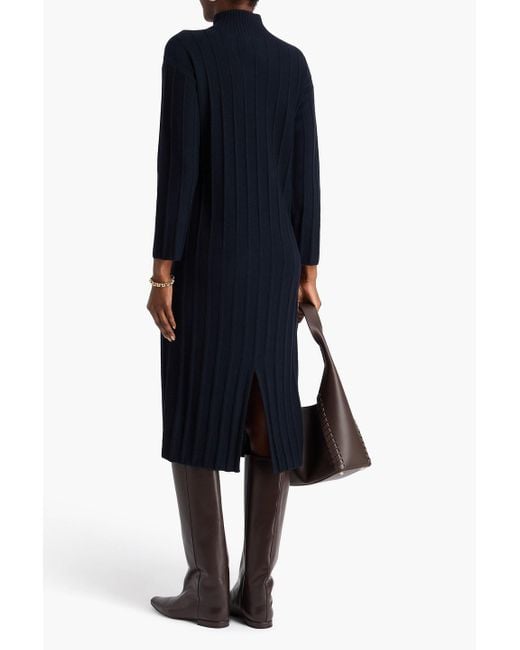 Max Mara Blue Arezzo Ribbed Wool Midi Dress