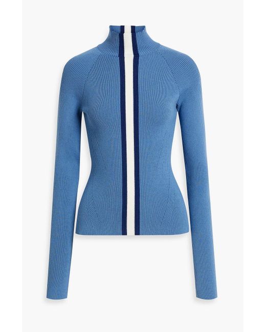 CORDOVA Blue Striped Ribbed Wool-blend Turtleneck Sweater
