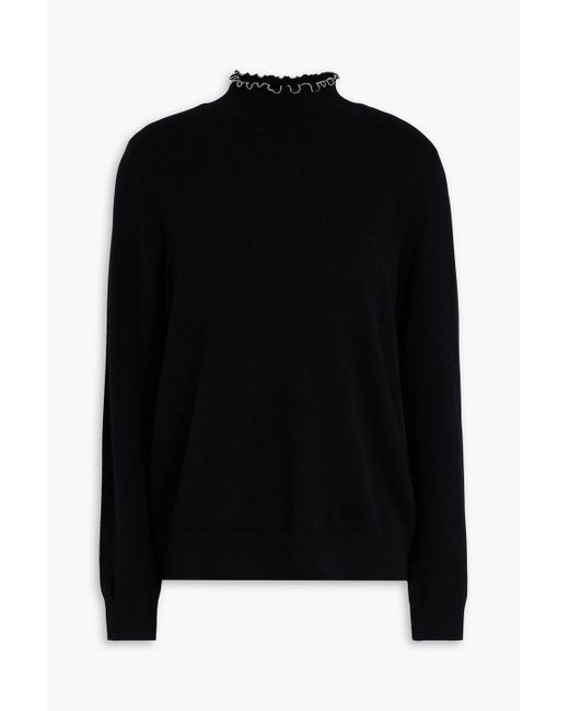 Sandro Black Bead-embellished Wool And Cashmere-blend Turtleneck Sweater