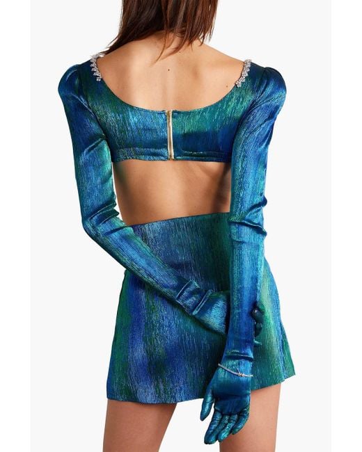 Miss Sohee Blue Cropped Embellished Lamé Top