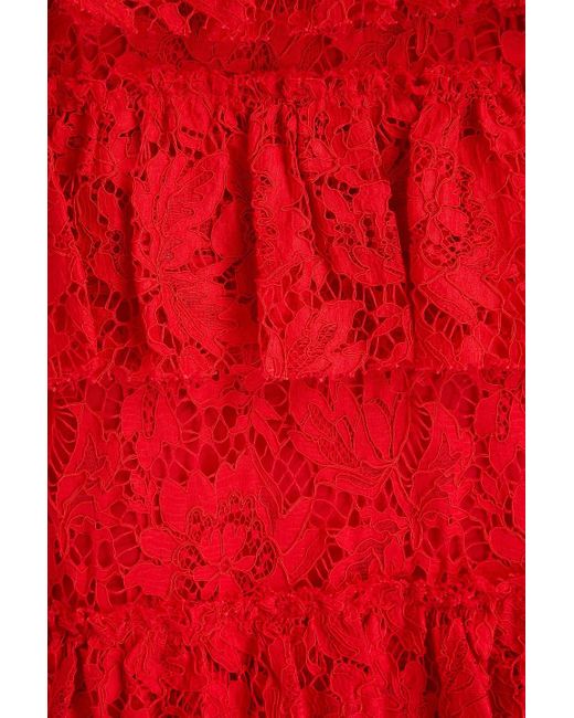 Valentino Garavani Red Tie Cotton-blend Corded Lace Midi Dress