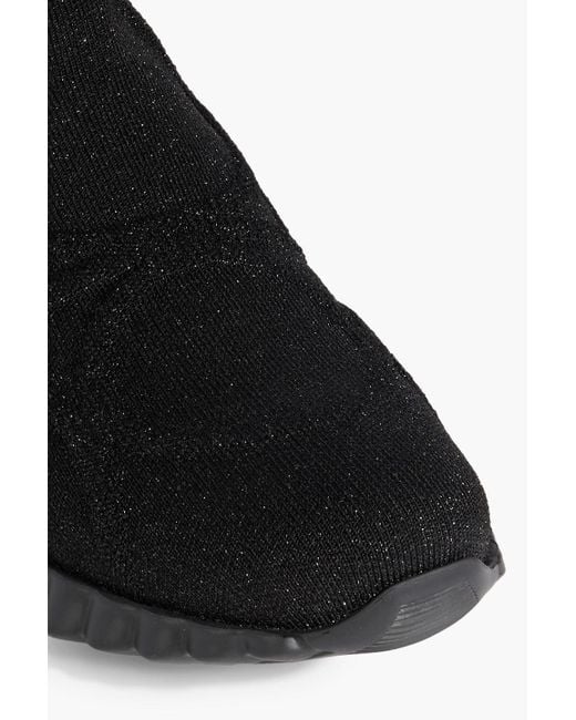 Ferragamo Black Fanny Metallic Stretch-knit Slip-on Sneakers