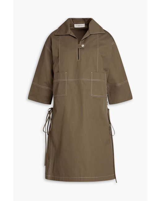 Tory Burch Brown Topstitched Cotton-poplin Mini Dress