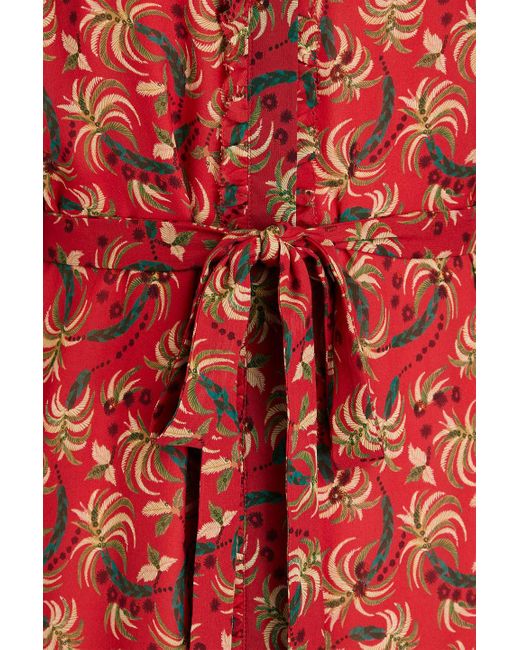Saloni Red Pixie bedrucktes minikleid aus crêpe de chine aus seide mit rüschen
