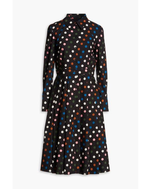 Carolina Herrera Black Pleated Polka-dot Organic Cotton-poplin Midi Shirt Dress