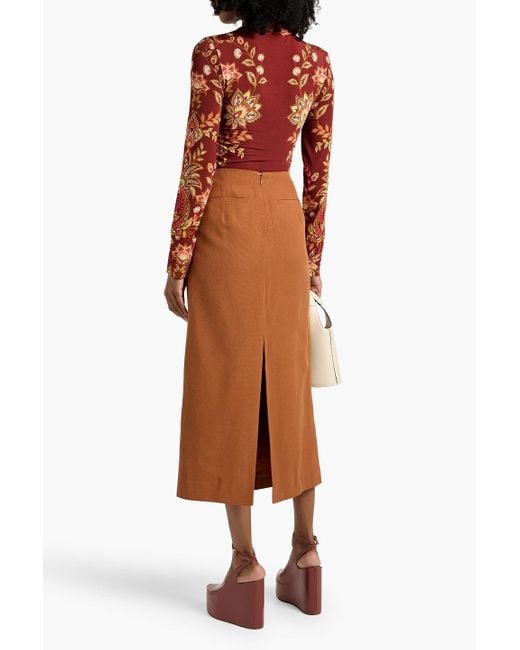 Farm Rio Brown Cotton And Lyocell-Blend Midi Skirt