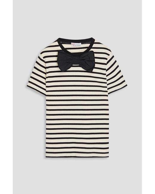 RED Valentino Black Bow-embellished Striped Cotton-jersey T-shirt