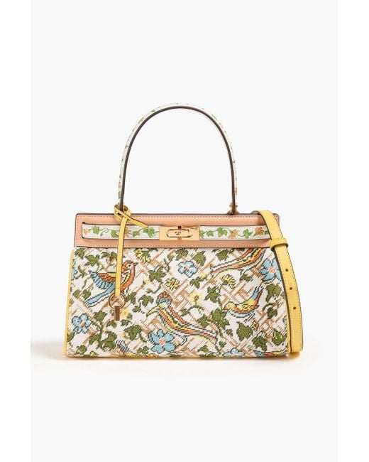Tory Burch Metallic Lee Radziwill Jacquard And Leather Tote