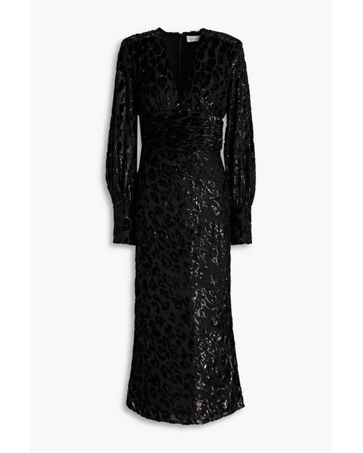 Rebecca Vallance Black Aspen Draped Metallic Devoré-velvet Midi Dress