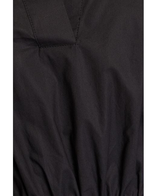 FRAME Black Wrap-effect Gathered Cotton-poplin Mini Dress