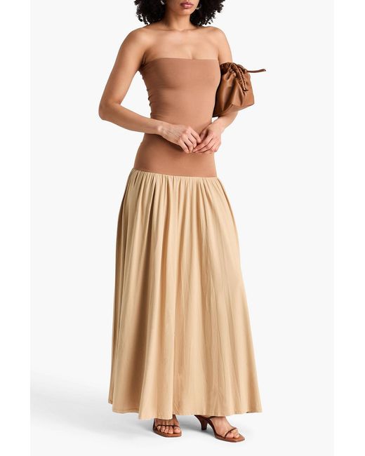 By Malene Birger Natural Marciella Strapless Two-tone Cotton-blend Jersey Maxi Dress