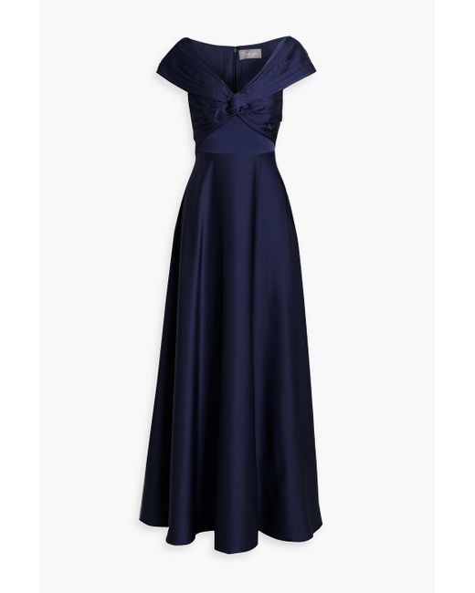 THEIA Blue Francesca plissierte robe aus satin mit twist-detail