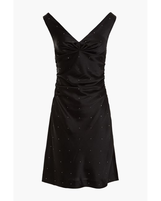 Diane von Furstenberg Black Zora Ruched Crystal-embellished Satin Mini Dress