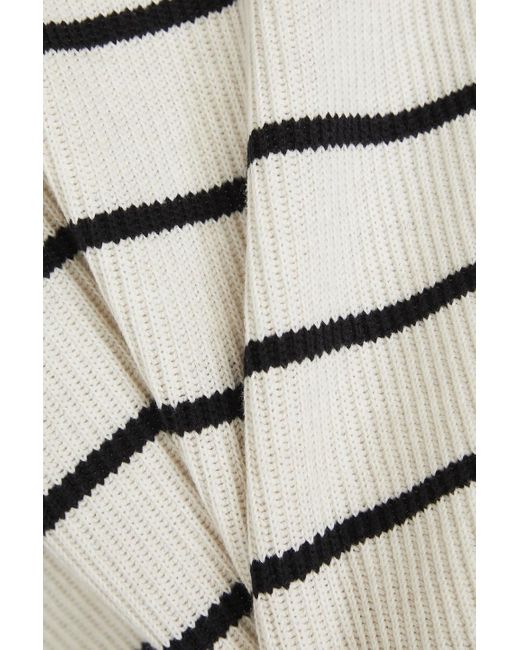 Brunello Cucinelli White Striped Ribbed Cotton Poncho